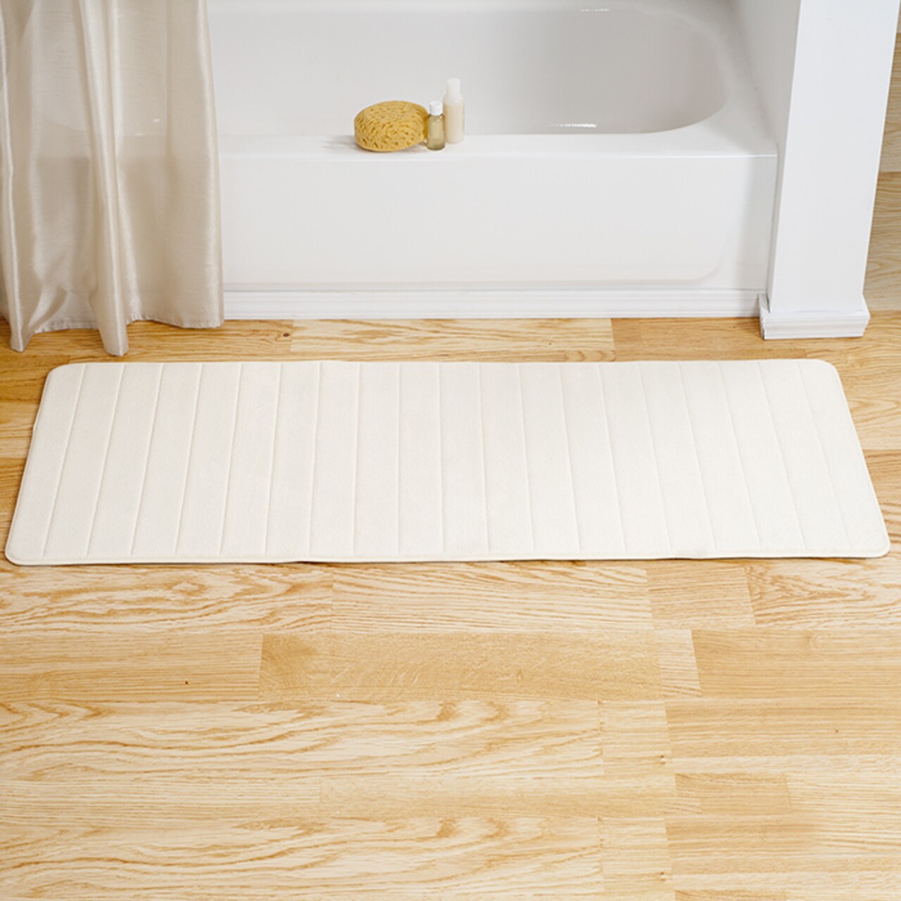 Lavish Home Memory Foam Striped Bath Mat White 24X60 Soft Absorbent Non-Slip